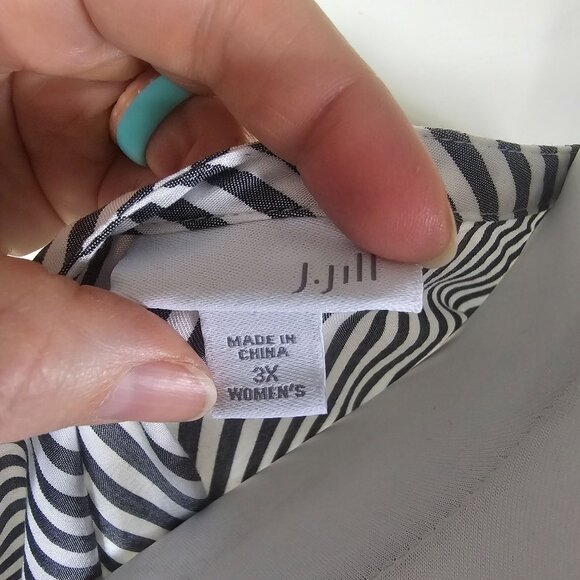 J. Jill Gray White Striped Button Up Tunic Sz 3X Lightweight Vneck Relaxed Fit - Picture 11 of 13